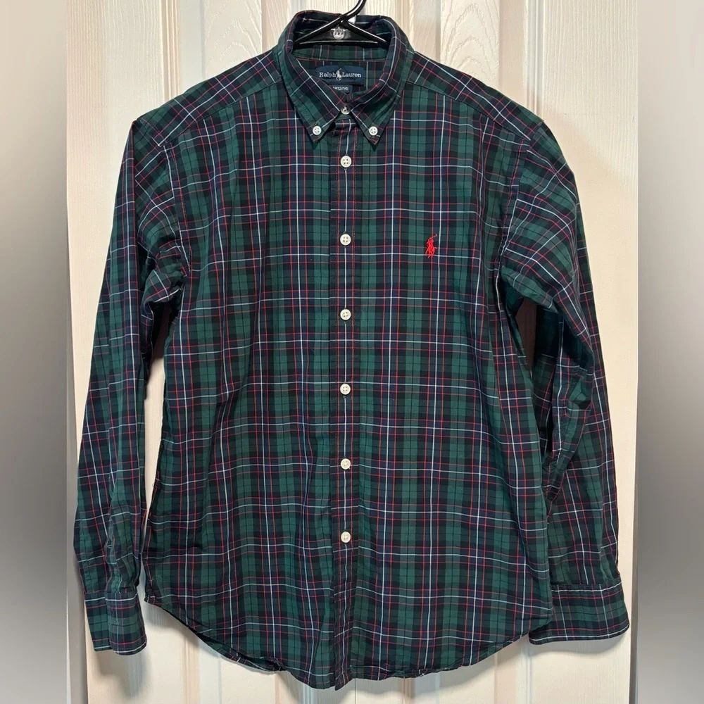 Ralph Lauren Boys Plaid Button Down Shirt Long Sleeve Classic Fit | Size Medium